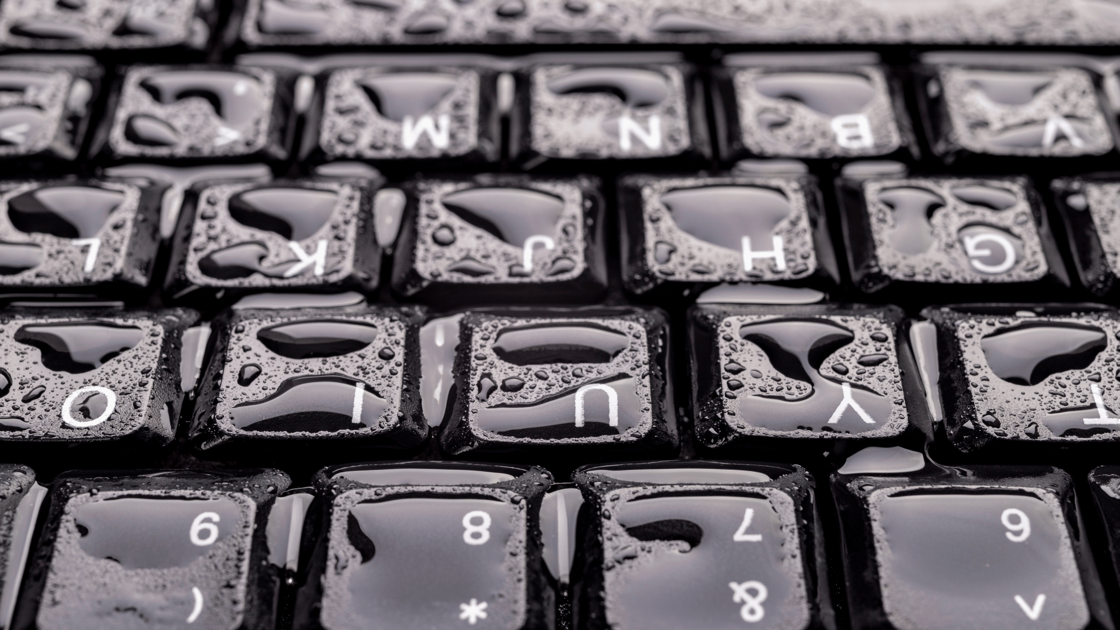 water spilled on black keyboard